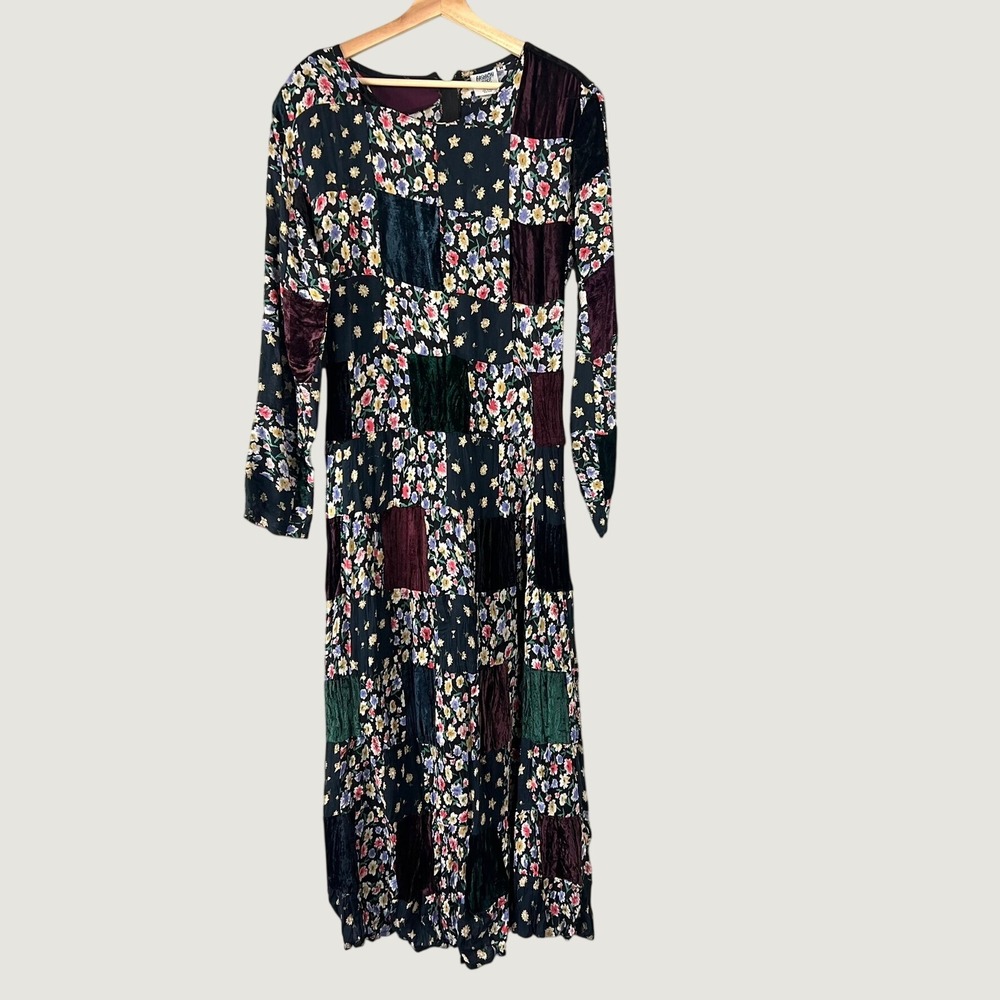 Vtg Fashion Fuse 90s Patchwork Floral Velvet Maxi Dress M Whimsigoth Eclectic